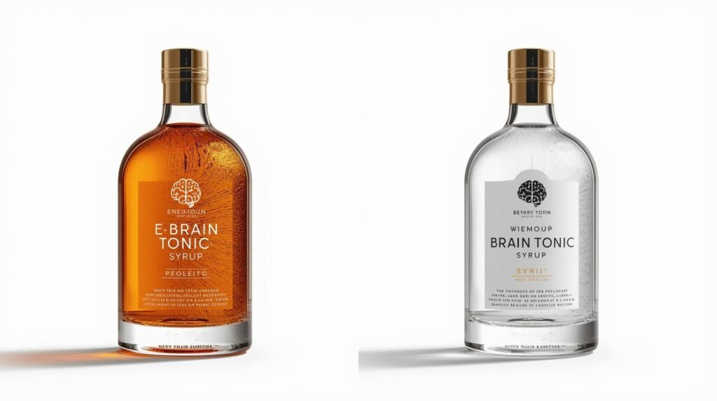 create an best image of brain tonic or syrup with and with out packing