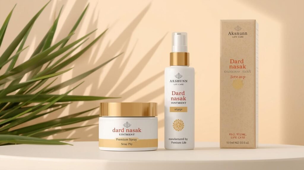 create image of dard nasak ointment & sprey with and with out premium packing manufactured by akshunn life care (1)