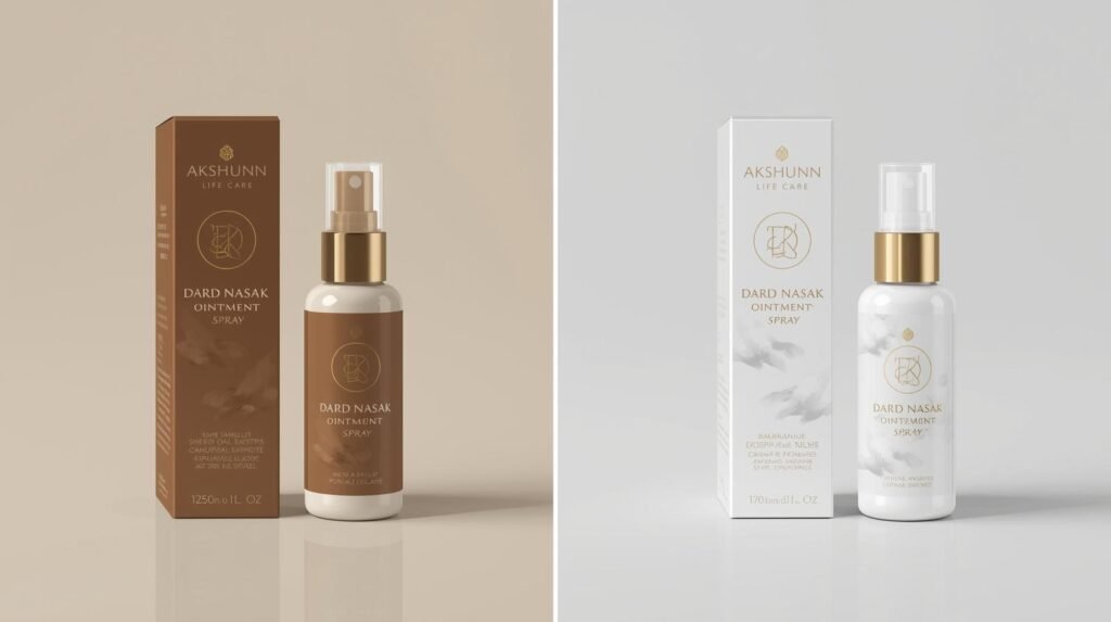 create image of dard nasak ointment & sprey with and with out premium packing manufactured by akshunn life care