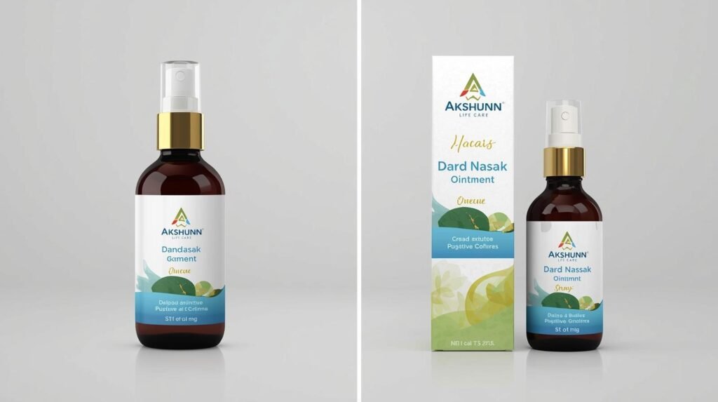 create image of dard nasak ointment & sprey with and with out premium packing manufactured by akshunn life care (2)